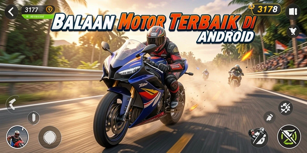 Screenshot gameplay 3178 yang menunjukkan aksi balapan motor seru.