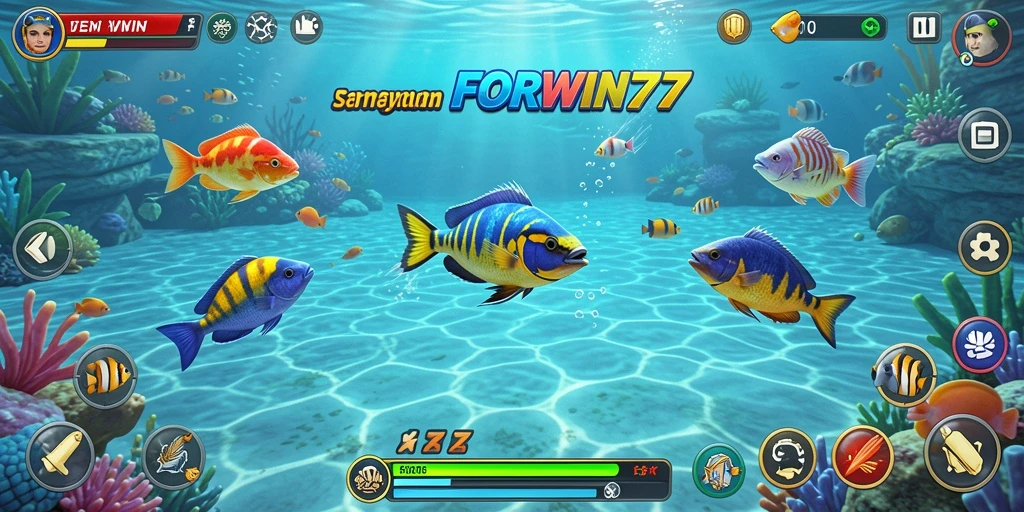 Tampilan gameplay seru di FORWIN77 dengan aksi tembak ikan.