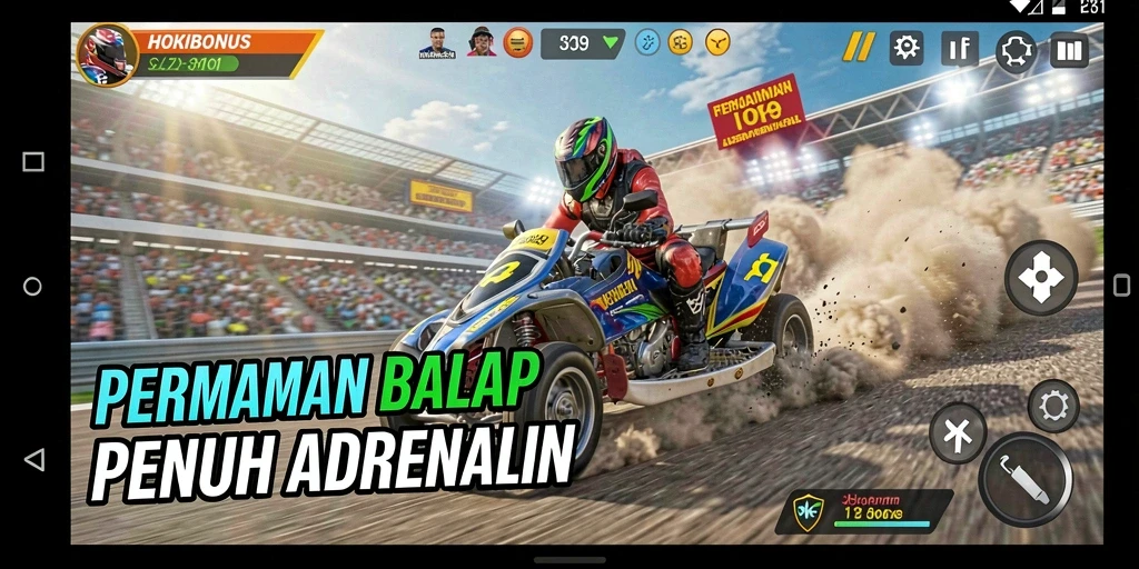 Tampilan gameplay balap HOKIBONUS yang mendebarkan dan penuh aksi.