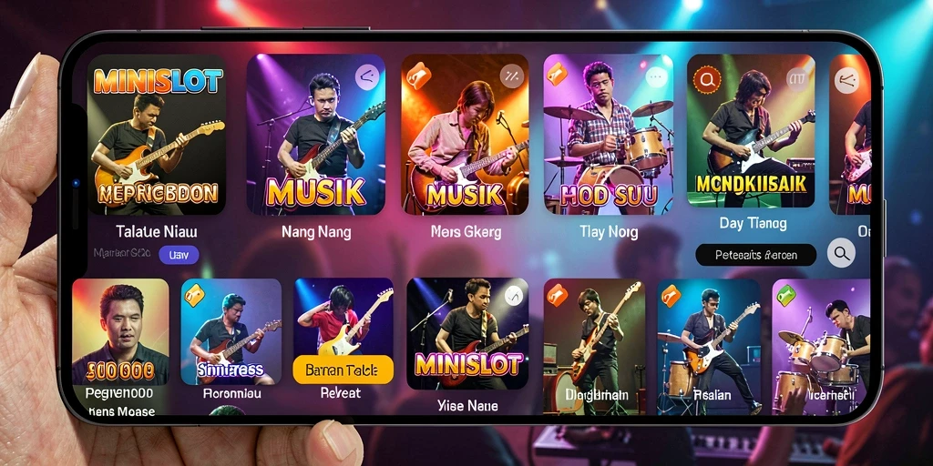 Screenshot gameplay MINISLOT menampilkan keseruan bermain sambil menikmati musik.