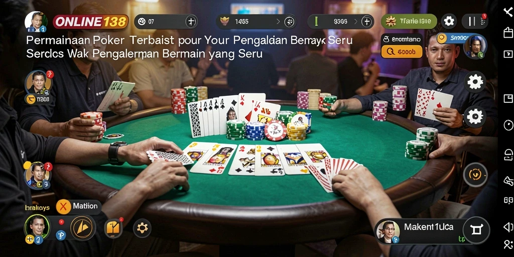 Screenshot gameplay Poker ONLINE138 yang menampilkan suasana permainan yang mendebarkan.