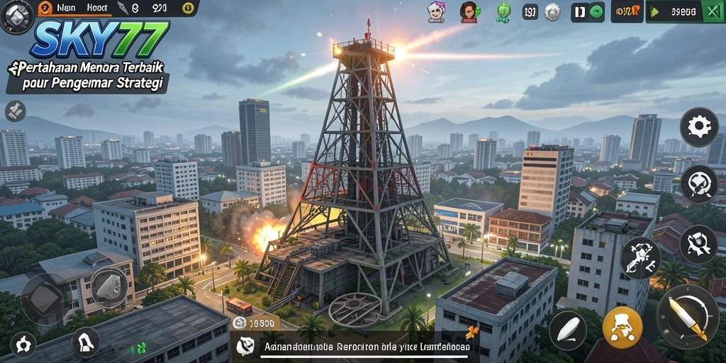 Tampilan gameplay SKY77 yang memukau dalam pertahanan menara.