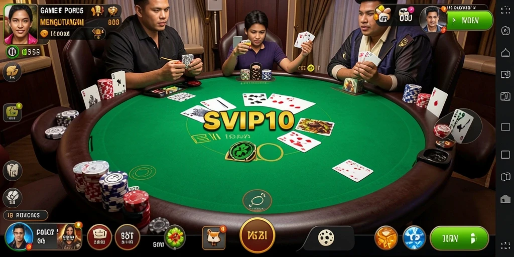 Tangkapan layar gameplay seru SVIP10 yang menampilkan aksi permainan Poker.