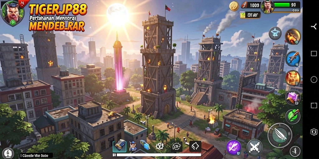Tangkapan layar TIGERJP88 menampilkan aksi seru dalam pertahanan menara.