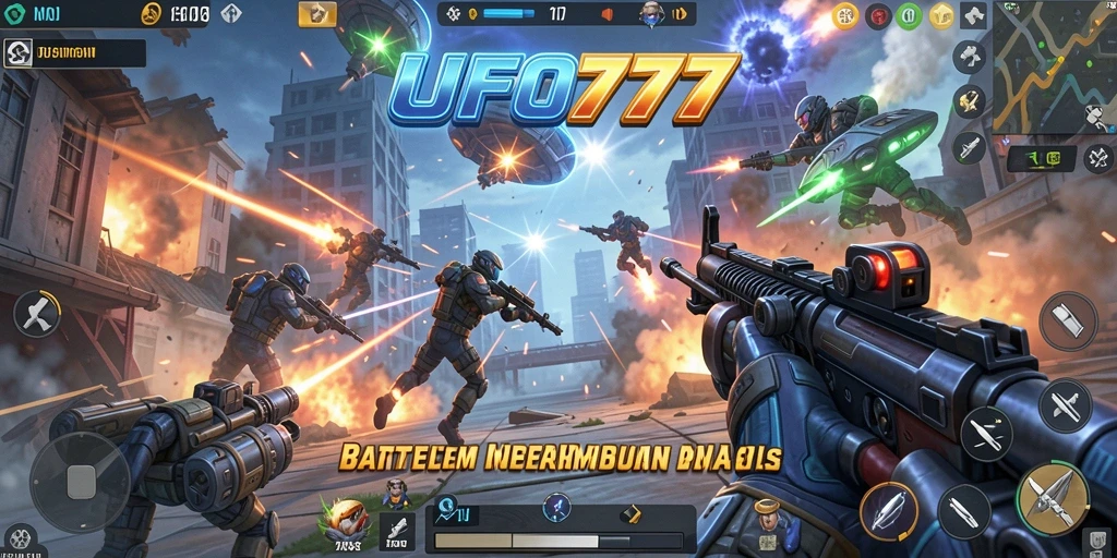 Tampilan gameplay epik di UFO777 dengan pertempuran intens.