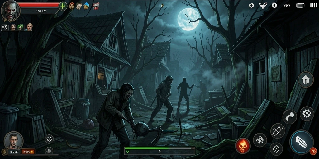 Tangkapan layar gameplay V87 yang menampilkan atmosfer mencekam dan aksi ketegangan.